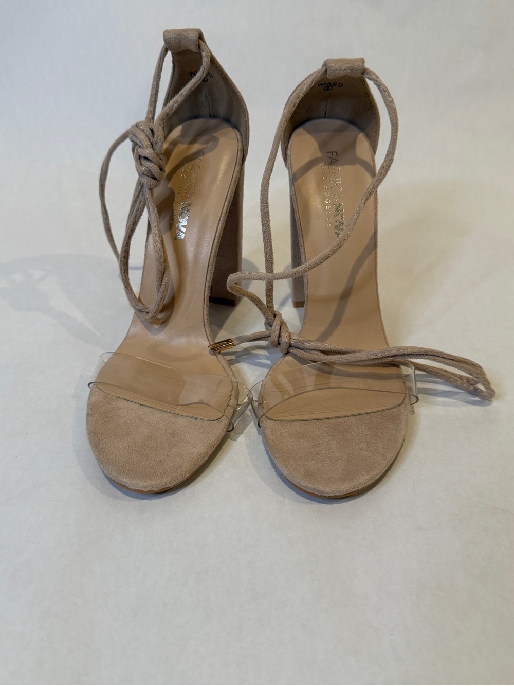 Faux Suede Lace-Up Sandals in Nude fashion nova the Brand (Women)